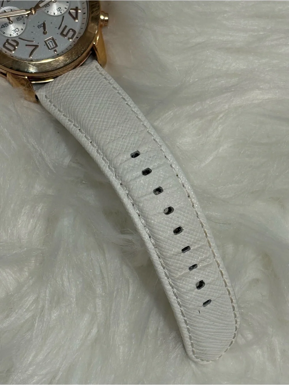 Michael Kors White Leather Strap Watch with Gold Case